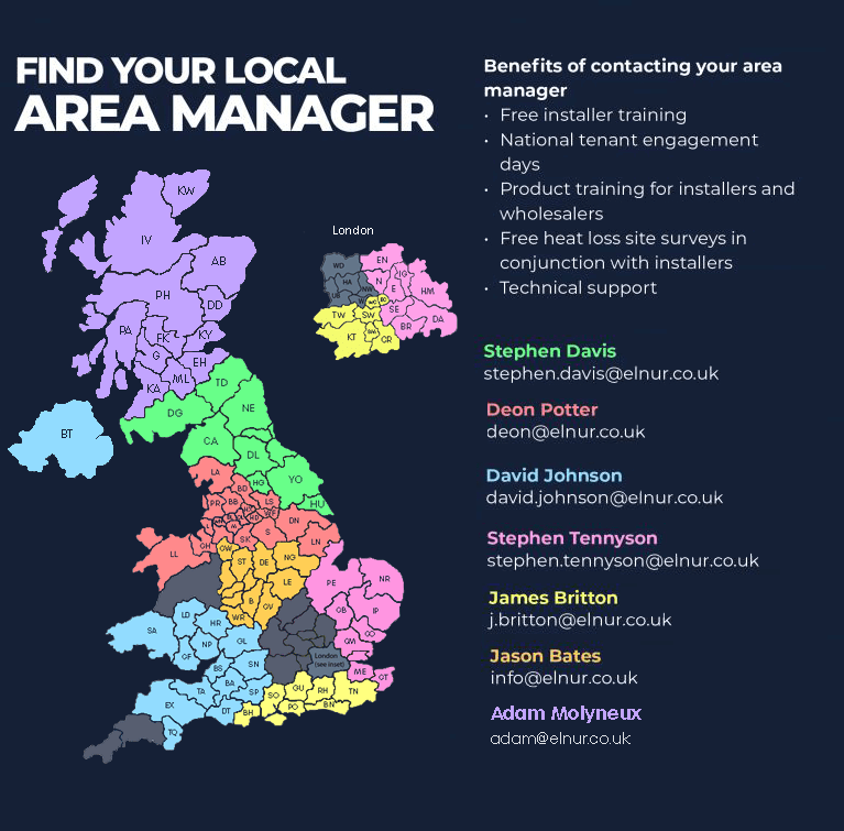 A map of the UK that highlights where you can find your local area manager