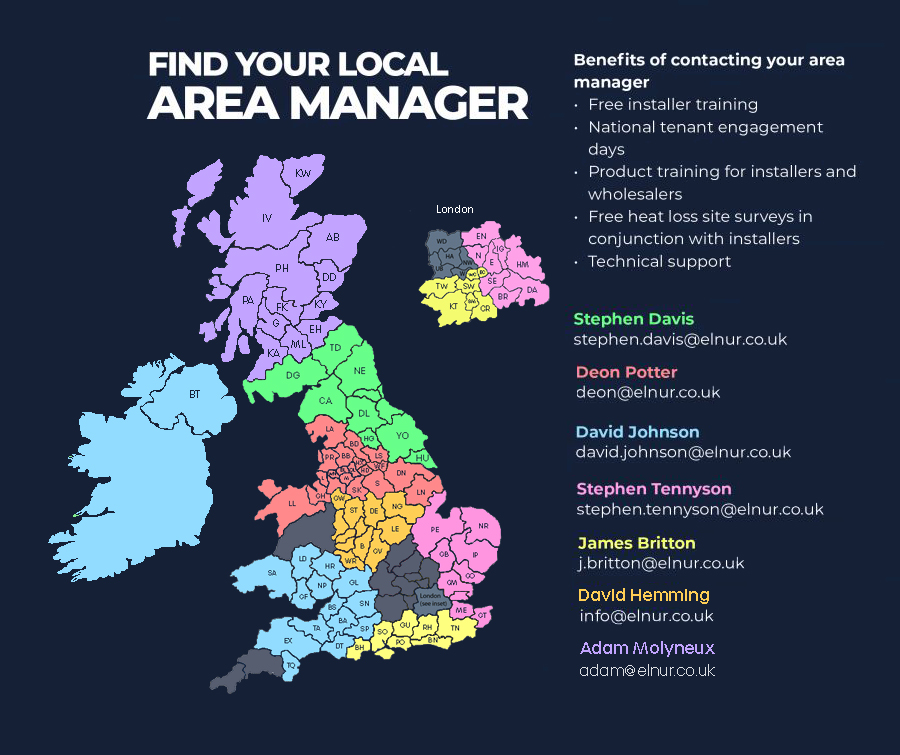 A map of the UK that highlights where you can find your local area manager